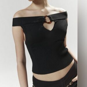 Silence + Noise Urban Outfitters Black Off-Shoulder Top with Cutout Detail